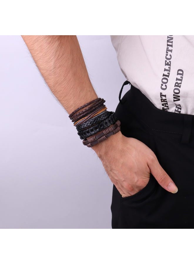 Florideco 30PCS Braided Leather Bracelets for Men Women Wrap Wood Beads Bracelet Woven Ethnic Tribal Rope Wristbands Bracelets Set Adjustable, 8.5 inches, Wood Leather - Image 2