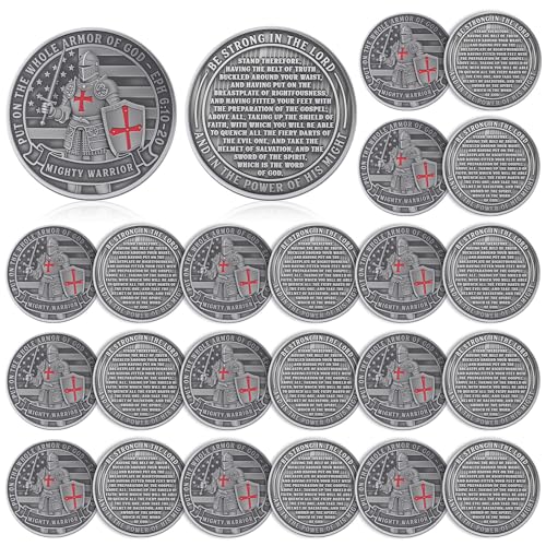Nosiny 20 Pcs Armor of God Coins Metal Christian Challenge Coins for Religious Prayer Collector Christian Church School Party Commemorative Gifts Ancient Style - Image 1