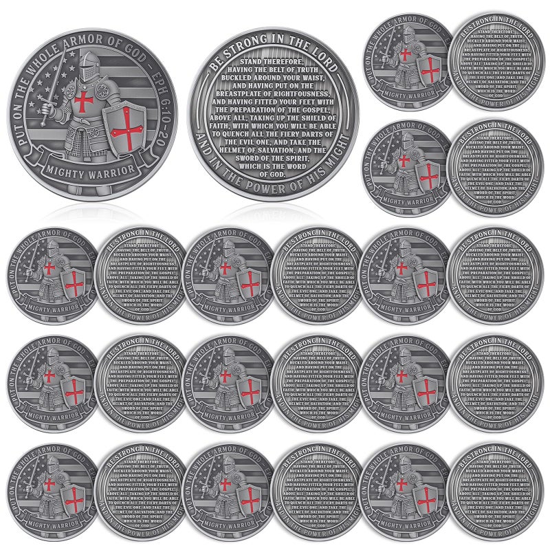 Nosiny 20 Pcs Armor of God Coins Metal Christian Challenge Coins for Religious Prayer Collector Christian Church School Party Commemorative Gifts Ancient Style - Image 3