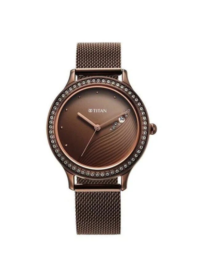 Purple Glam It Up Quartz Analog with Date Brown Dial Brown Stainless Steel Strap Watch for Women - 2634QM01