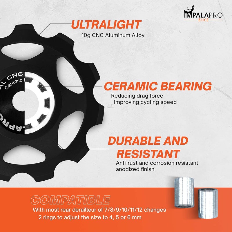IMPALAPRO Bike Set of 2 Ceramic Jockey Wheels 11t - Derailleur Pulley - Shimano Jockey Wheels 11 Speed - Sram Pulley - Image 3
