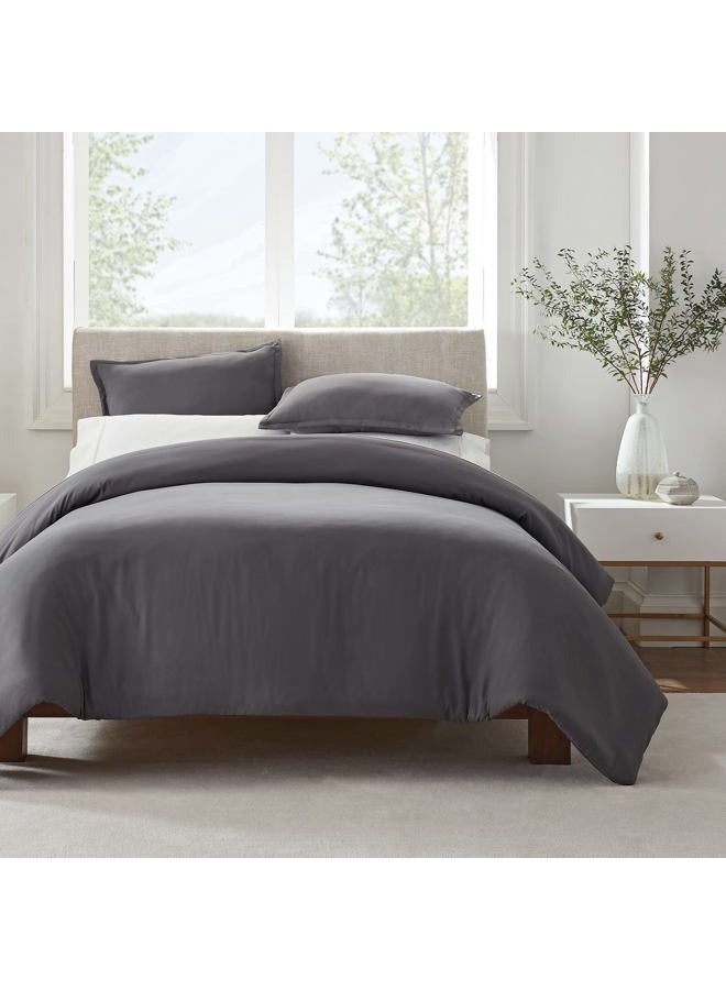 SERTA Simply Clean Ultra Soft Hypoallergenic Stain Resistant 3 Piece Solid Duvet Cover Set, Grey, Full/Queen - Image 1