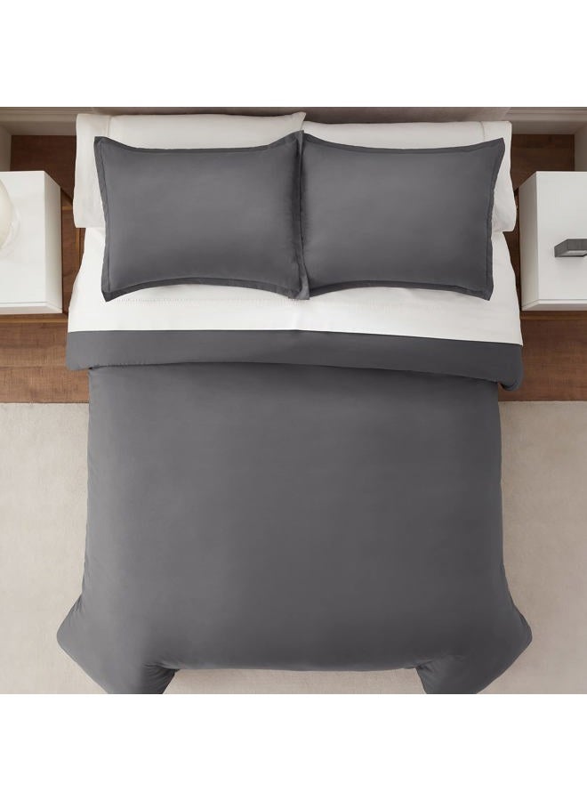 SERTA Simply Clean Ultra Soft Hypoallergenic Stain Resistant 3 Piece Solid Duvet Cover Set, Grey, Full/Queen - Image 2