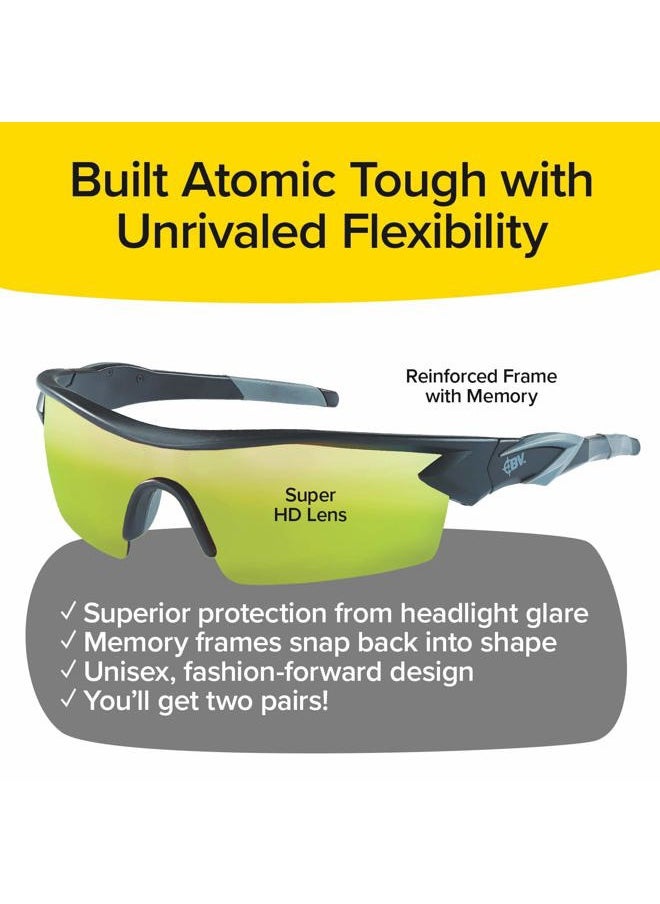 Battlevision Battlevision As Seen On TV Night Vision Glasses 2 Pairs by BulbHead - Amazing Night Driving Glasses Protect Eyes From Blinding Headlight Glare - Green Lenses Enhance Clarity - Flexible Frames, 6 In  - Image 5