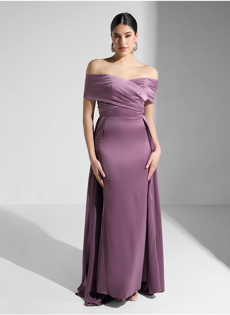 Akadia Fashion Off Shoulder Pleated Maxi Dress
