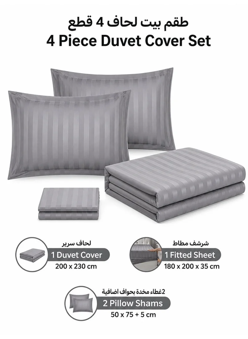 Donetella Wet Weather Hotel Striped Duvet Cover Set, Fits 180x200 cm Size Bed, 4-Pcs Queen Size Bedding Set, Brushed Microfiber Fabric, (Filler Not Included).  | Best Price UAE