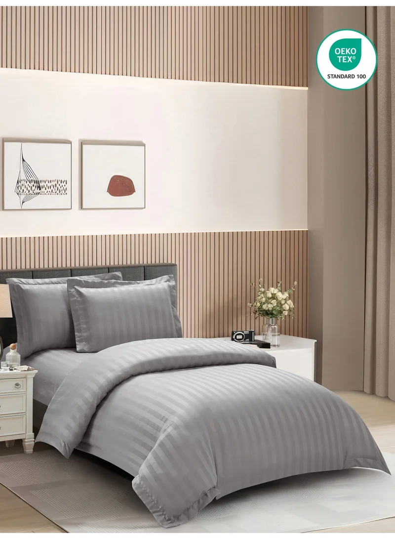 Donetella Hotel Striped Duvet Cover Set, Fits 180x200 cm Size Bed, 4-Pcs Queen Size Bedding Set, Brushed Microfiber Fabric, (Filler Not Included).