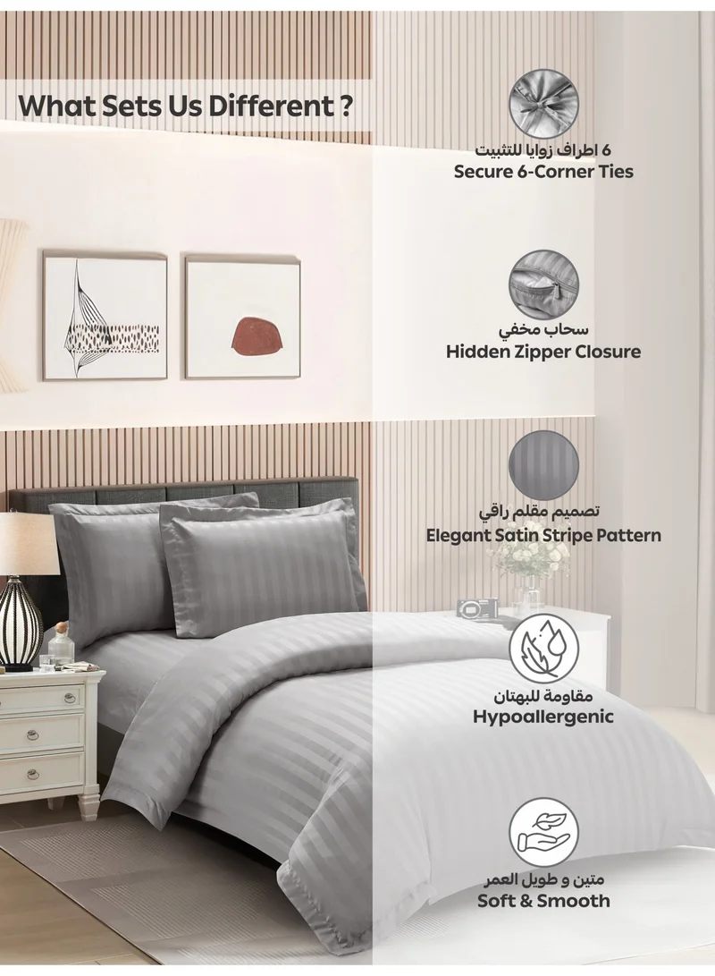 Donetella Wet Weather Hotel Striped Duvet Cover Set, Fits 180x200 cm Size Bed, 4-Pcs Queen Size Bedding Set, Brushed Microfiber Fabric, (Filler Not Included).  | Best Price UAE