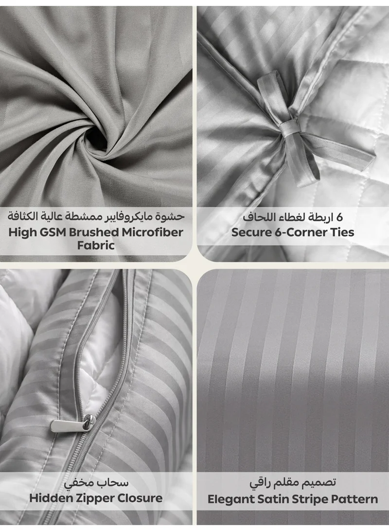 Donetella Wet Weather Hotel Striped Duvet Cover Set, Fits 180x200 cm Size Bed, 4-Pcs Queen Size Bedding Set, Brushed Microfiber Fabric, (Filler Not Included).  | Best Price UAE