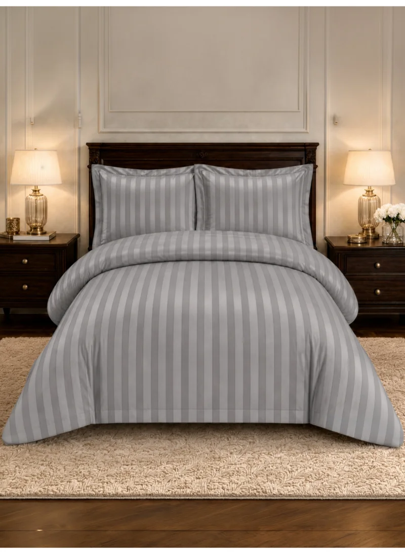 Hotel Striped Duvet Cover Set, Fits 180x200 cm Size Bed, 4-Pcs Queen Size Bedding Set, Brushed Microfiber Fabric, (Filler Not Included).