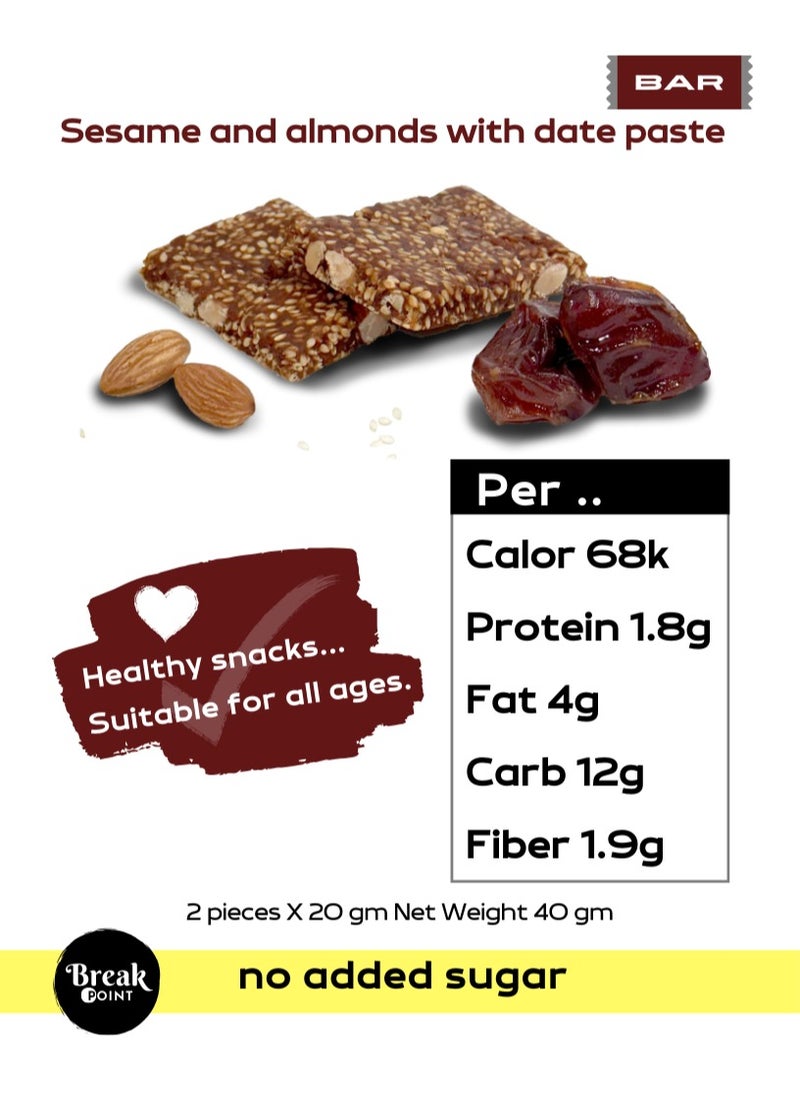 Break Point Sesame & Almond Protein Bar Box with Date Paste (20 Sachets) - Protein Snack Healthy Snacks Light Natural Rich in Protein No Added Sugar  - Image 4