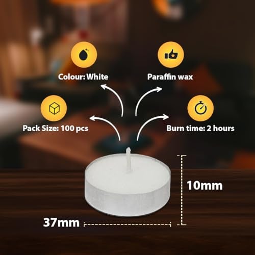 D'Velas™ White Unscented Wax Tealight Candles - Pack of 50 | 2 Hours Burning Time, Paraffin Wax, Unscented, Smokeless, Dripless, for Home Decor, Offices & Other Occasions (White, Pack of 50) - Image 5