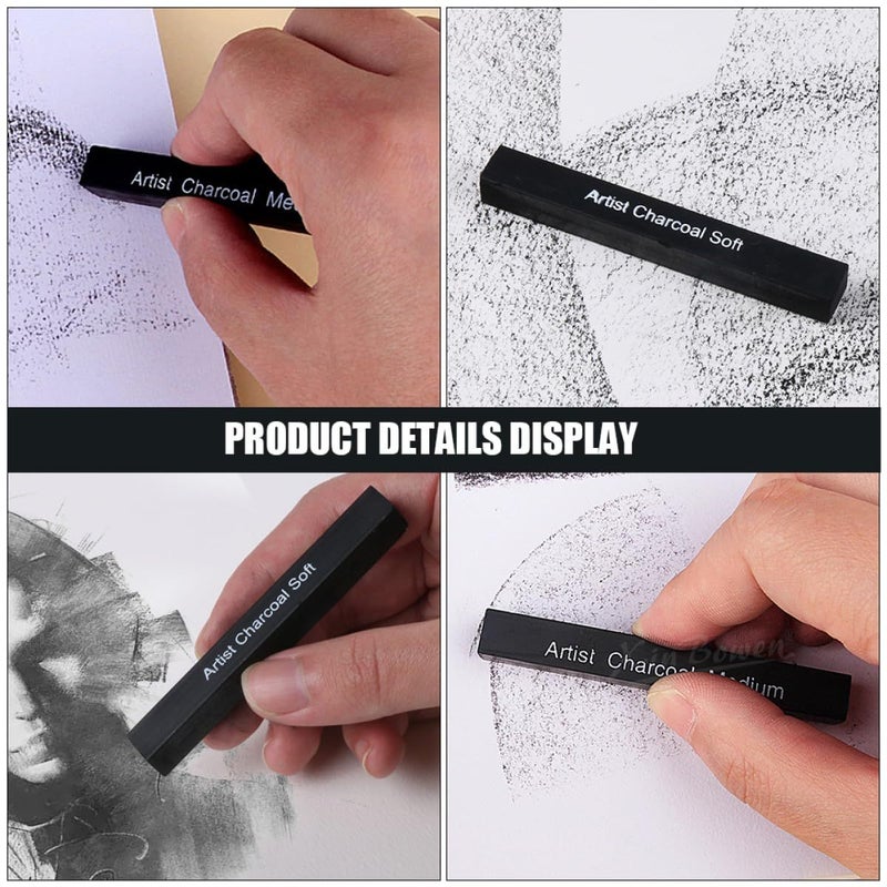 6 Pieces Compressed Charcoal Sticks Carbon Rods Pencils Set Soft Medium And Hard For Students Drawing Sketching And Shading Art Supplies - Image 5