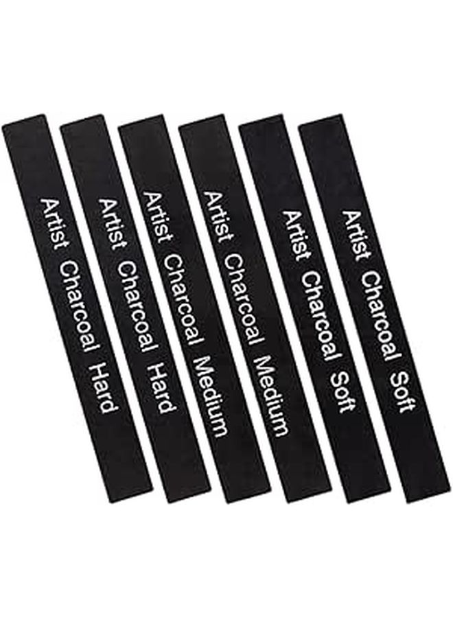 6 Pieces Compressed Charcoal Sticks Carbon Rods Pencils Set Soft Medium And Hard For Students Drawing Sketching And Shading Art Supplies - Image 1