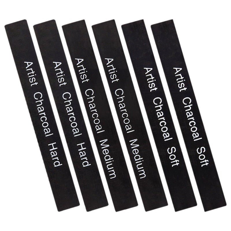 6 Pieces Compressed Charcoal Sticks Carbon Rods Pencils Set Soft Medium And Hard For Students Drawing Sketching And Shading Art Supplies - Image 2