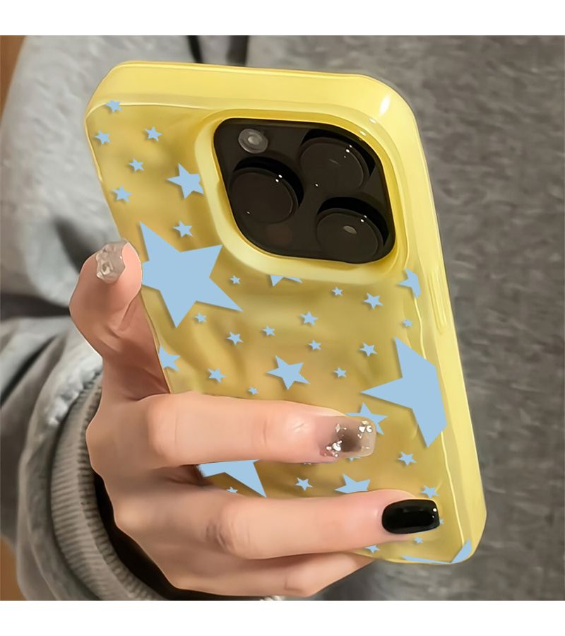 Yellow Phone Case for Iphone 17 Air Soft Shockproof Cover With Blue Star Pattern Design - Image 4
