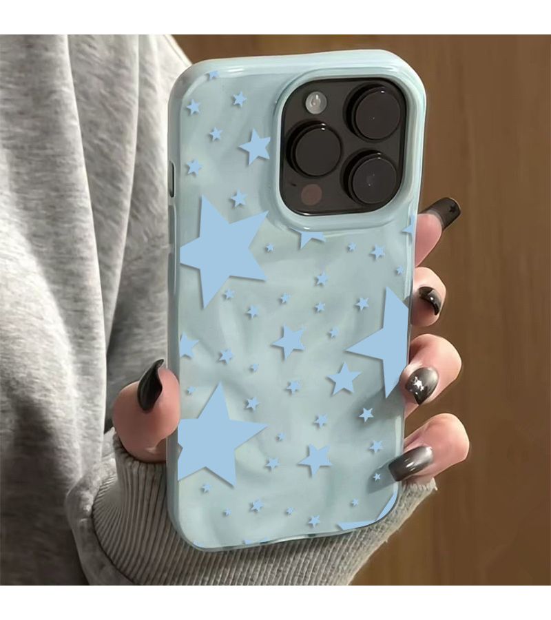 Yellow Phone Case for Iphone 17 Air Soft Shockproof Cover With Blue Star Pattern Design - Image 2