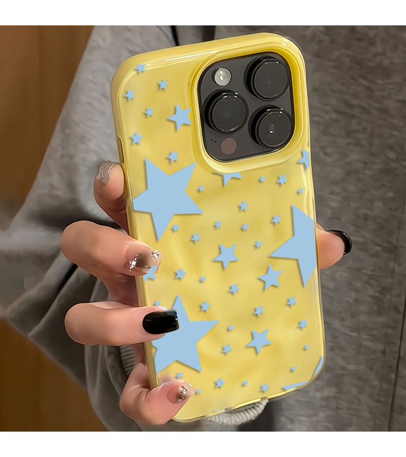 Yellow Phone Case for Iphone 17 Air Soft Shockproof Cover With Blue Star Pattern Design - Image 5