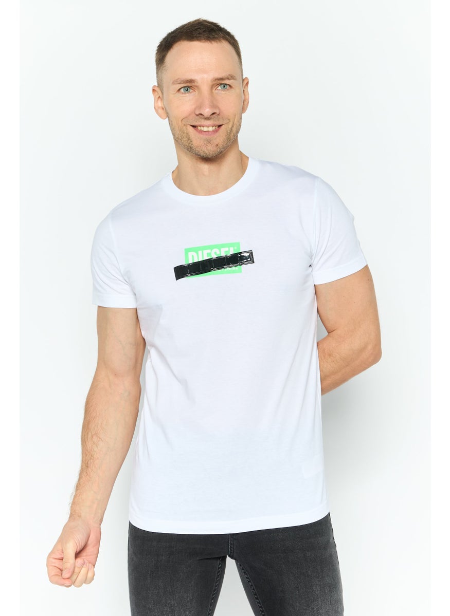 DIESEL Men Crew Neck Short Sleeve Graphic Print T-Shirt, White  - Image 1