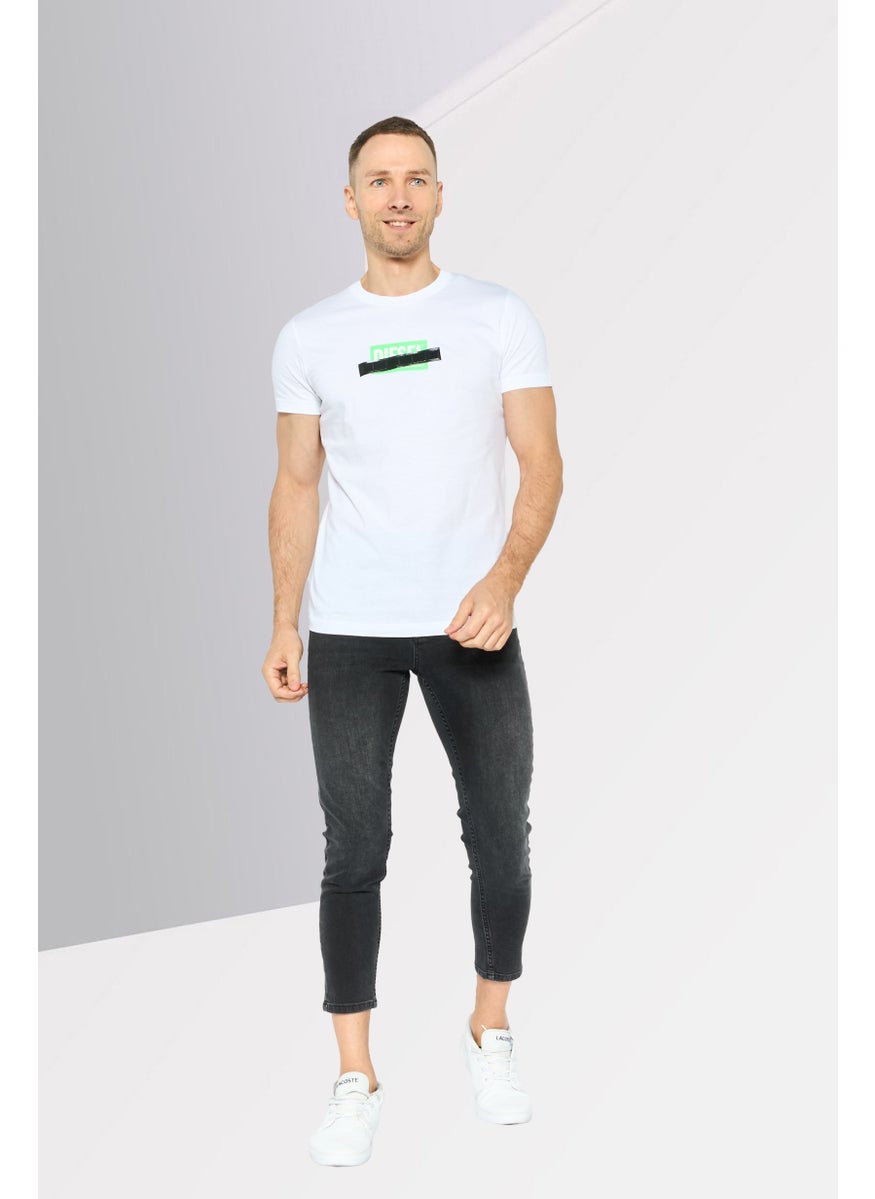 DIESEL Men Crew Neck Short Sleeve Graphic Print T-Shirt, White  - Image 2