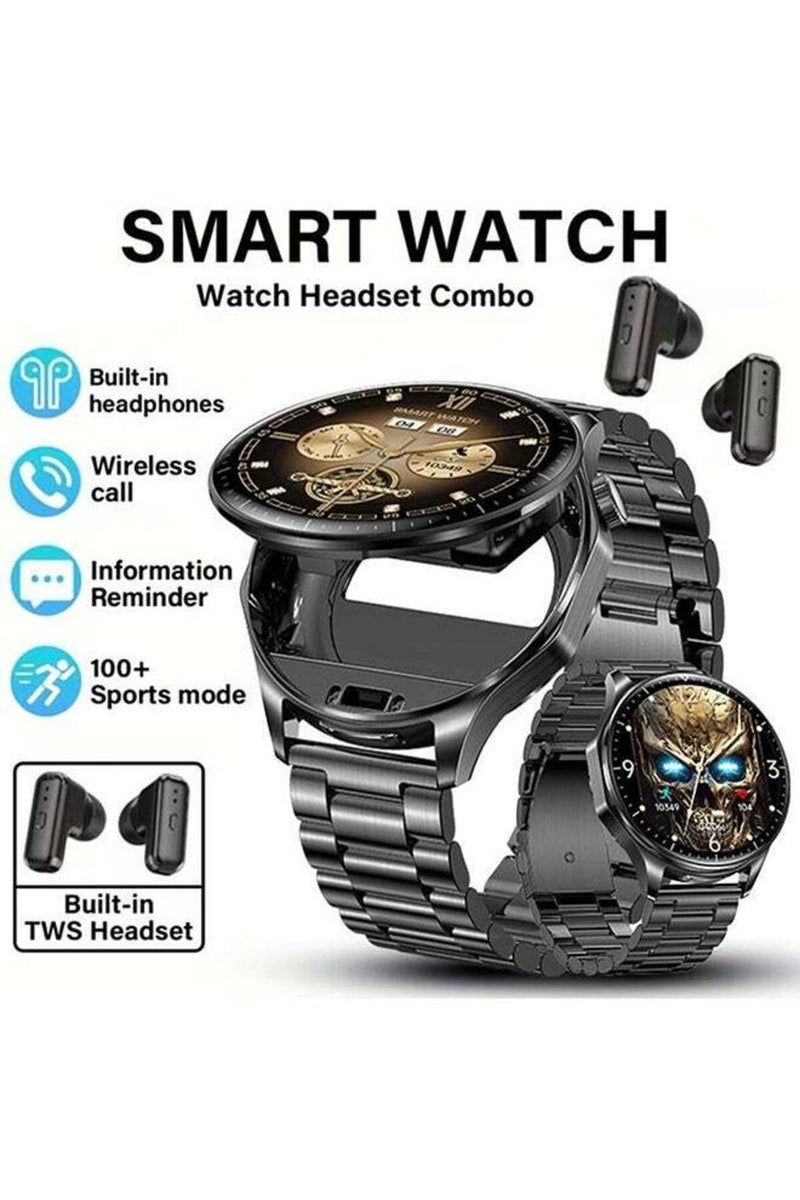 ساعة ذكية 2 في 1 من RollsTimi مع سماعات أذن، شاشة AMOLED ملونة باللمس كامل 1.43 بوصة، ساعة ذكية بلوتوث للرجال والنساء، ساعة ذكية رياضية مع عمر بطارية طويل للرجال والنساء، متتبع لياقة بدنية - Image 1