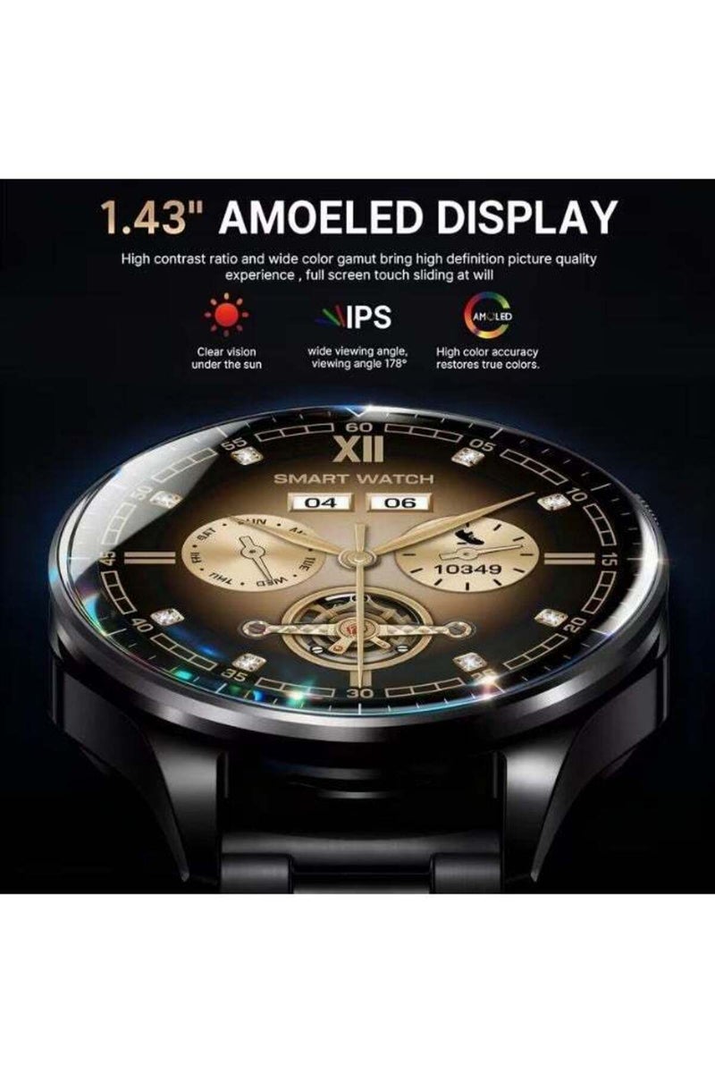 ساعة ذكية 2 في 1 من RollsTimi مع سماعات أذن، شاشة AMOLED ملونة باللمس كامل 1.43 بوصة، ساعة ذكية بلوتوث للرجال والنساء، ساعة ذكية رياضية مع عمر بطارية طويل للرجال والنساء، متتبع لياقة بدنية - Image 5