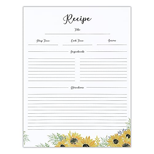 OUTSHINE Premium Recipe Paper for 8.5" x 11" Recipe Binders, Sunflower Design (50 Sheets) | Refill Pages for Recipe Binder | No-Smear Matte Paper | Ideal Gift for Mom, Sister, Daughter, Friend - Image 1