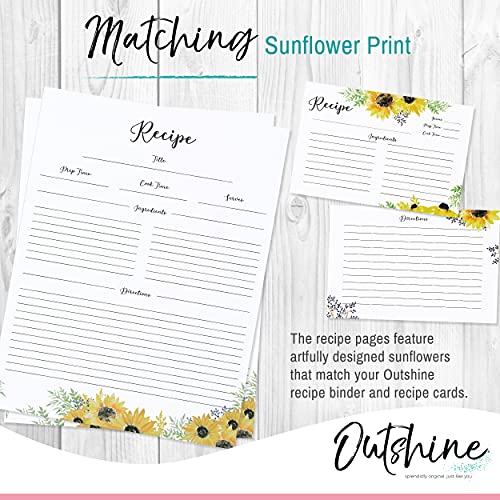 OUTSHINE Premium Recipe Paper for 8.5" x 11" Recipe Binders, Sunflower Design (50 Sheets) | Refill Pages for Recipe Binder | No-Smear Matte Paper | Ideal Gift for Mom, Sister, Daughter, Friend - Image 5