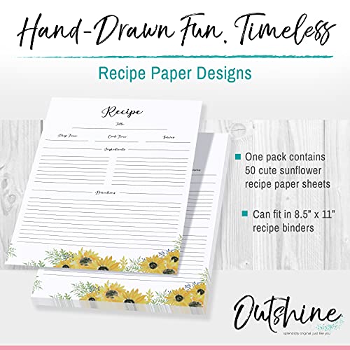 OUTSHINE Premium Recipe Paper for 8.5" x 11" Recipe Binders, Sunflower Design (50 Sheets) | Refill Pages for Recipe Binder | No-Smear Matte Paper | Ideal Gift for Mom, Sister, Daughter, Friend - Image 2