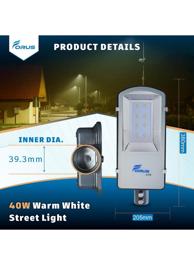 Forus 40W LED Street Light Warm White - IP66 Waterproof Outdoor Lighting Fixture, Energy Efficient Road Lamp with 10-Year Warranty for Street, Garden, Parking Lot, Highway, Backyard - 1 PC - Image 5