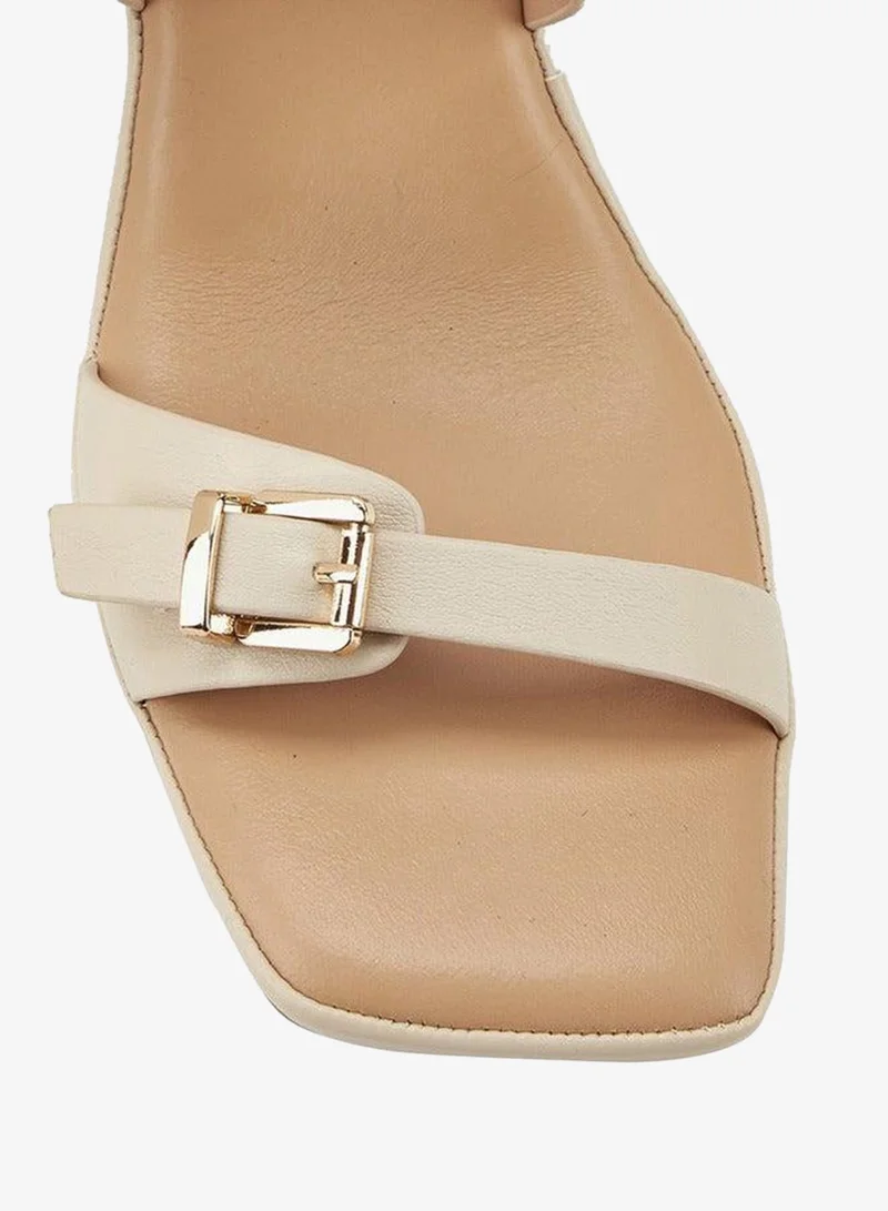 Paprika Buckle Accent Slip-On Sandals with Block Heels