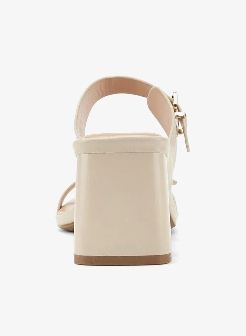 Paprika Buckle Accent Slip-On Sandals with Block Heels