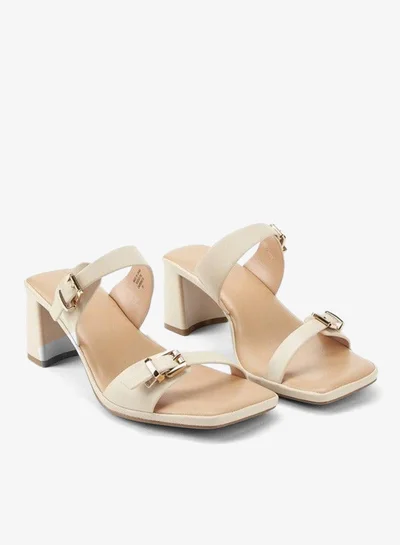 Paprika Buckle Accent Slip-On Sandals with Block Heels