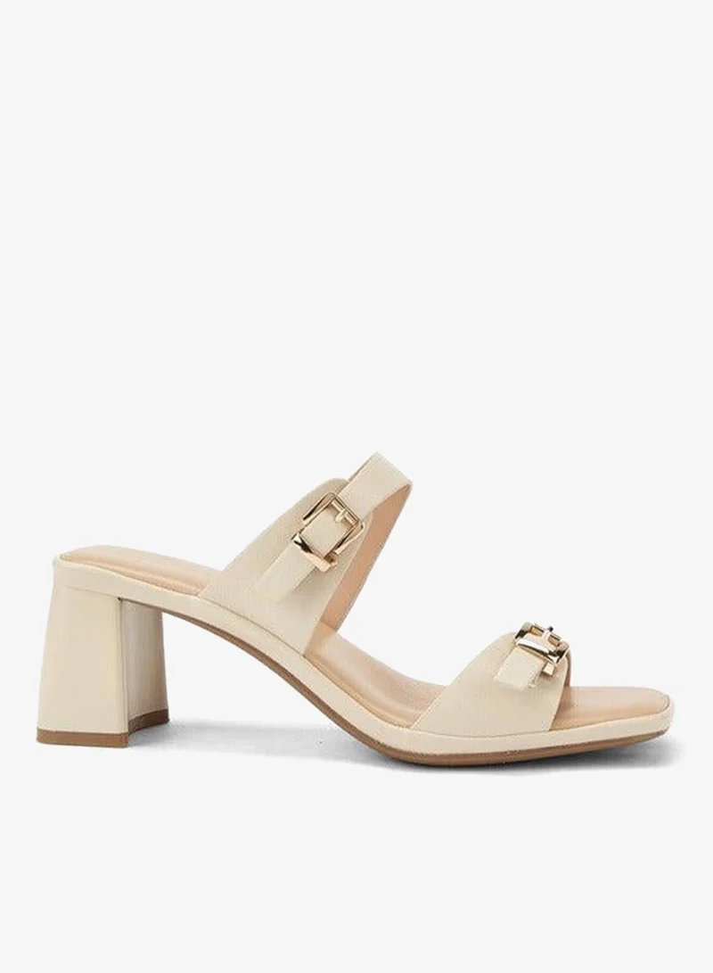 Paprika Buckle Accent Slip-On Sandals with Block Heels