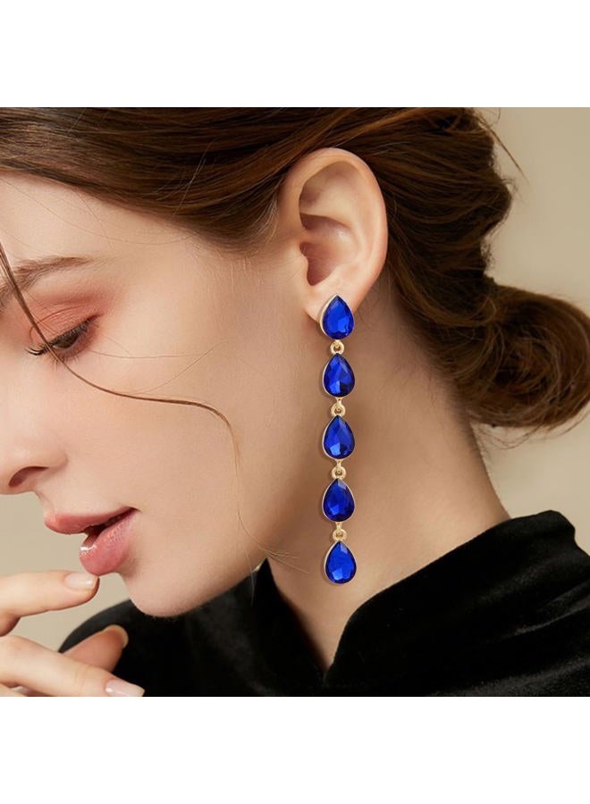 Qinpan Teardrop Crystal Dangle Earrings for Women 14K Glod Costume Jewelry (May-Emerald-14K Gold) - Image 2