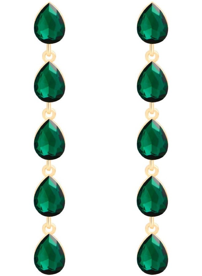 Qinpan Teardrop Crystal Dangle Earrings for Women 14K Glod Costume Jewelry (May-Emerald-14K Gold) - Image 1