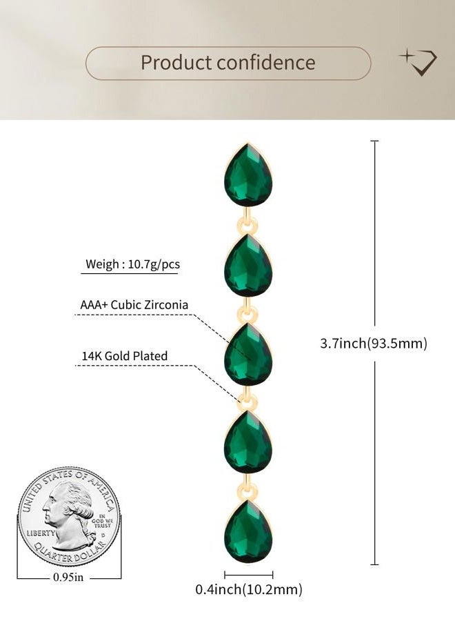 Qinpan Teardrop Crystal Dangle Earrings for Women 14K Glod Costume Jewelry (May-Emerald-14K Gold) - Image 3