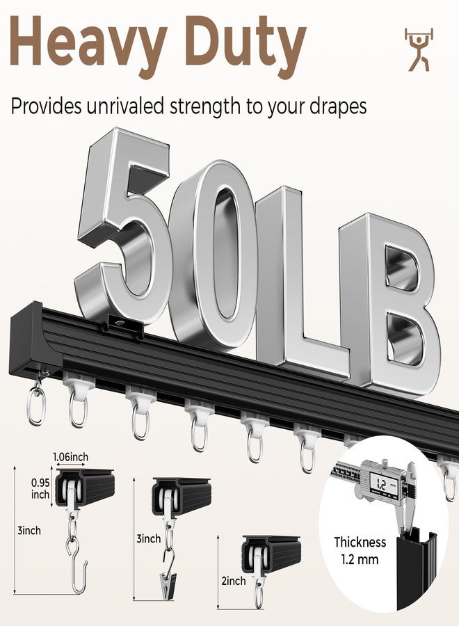 Hei! dear Curtain Track 9-12ft Black - Adjustable Ceiling/Wall Mount, Heavy Duty Curtain Rail System with 40 Rollers, 40 Hooks & 40 Clips, Room Divider for Grommet/Pleated Curtains - Image 2