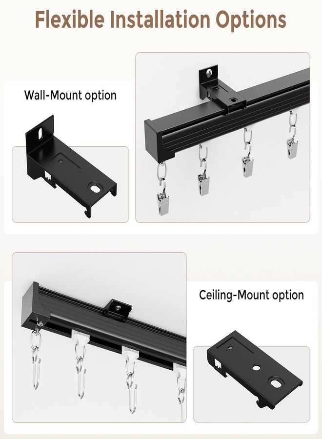 Hei! dear Curtain Track 9-12ft Black - Adjustable Ceiling/Wall Mount, Heavy Duty Curtain Rail System with 40 Rollers, 40 Hooks & 40 Clips, Room Divider for Grommet/Pleated Curtains - Image 4