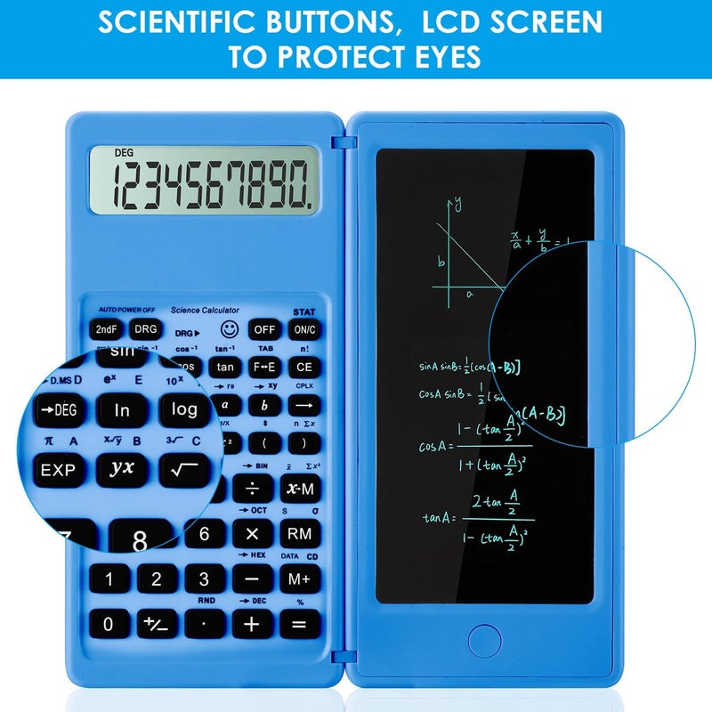 iPepul Scientific Calculators for Students, Blue Math Calculator with Notepad,10-Digit Large Screen, Classroom Must Haves for Middle High School Supplies & College （Blue） - Image 3