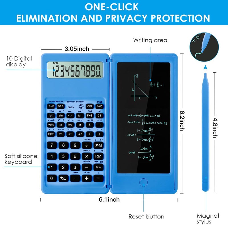iPepul Scientific Calculators for Students, Blue Math Calculator with Notepad,10-Digit Large Screen, Classroom Must Haves for Middle High School Supplies & College （Blue） - Image 2