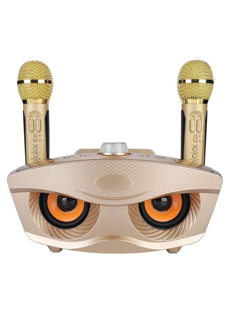 Portable Karaoke Machine, 10 W Multifunctional Bluetooth Speaker with 2 Wireless Microphones, 10 Metre Bluetooth Range, Family Karaoke Machine for Indoor and Outdoor Use (Gold) - Image 1