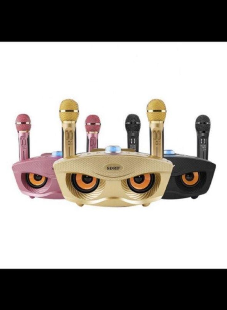 Portable Karaoke Machine, 10 W Multifunctional Bluetooth Speaker with 2 Wireless Microphones, 10 Metre Bluetooth Range, Family Karaoke Machine for Indoor and Outdoor Use (Gold) - Image 2