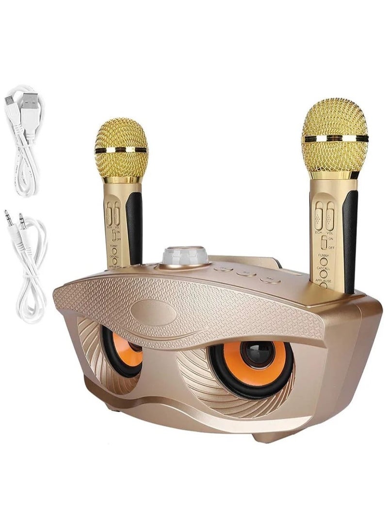 Portable Karaoke Machine, 10 W Multifunctional Bluetooth Speaker with 2 Wireless Microphones, 10 Metre Bluetooth Range, Family Karaoke Machine for Indoor and Outdoor Use (Gold) - Image 3