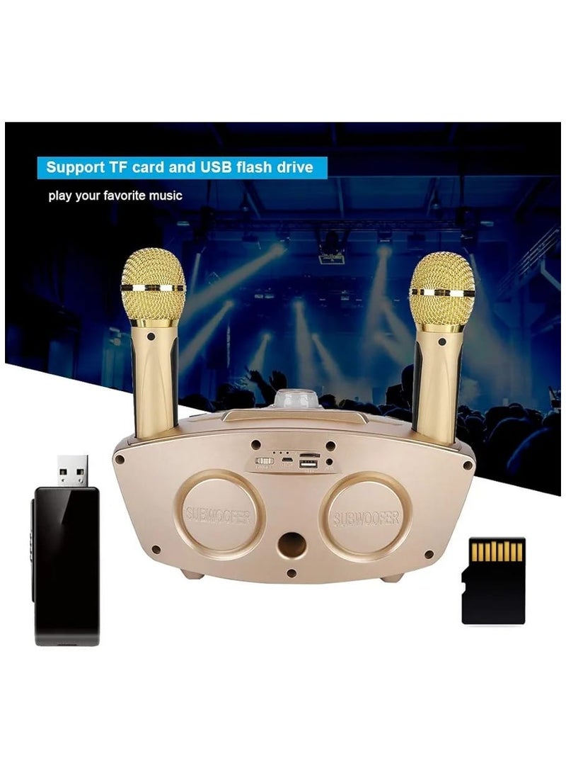 Portable Karaoke Machine, 10 W Multifunctional Bluetooth Speaker with 2 Wireless Microphones, 10 Metre Bluetooth Range, Family Karaoke Machine for Indoor and Outdoor Use (Gold) - Image 4