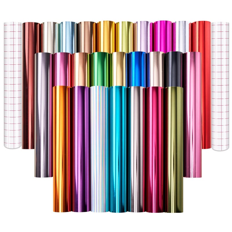 Tintnut Metallic Permanent Vinyl - 26 Sheets 12"x12" Multicolored Holographic Permanent Adhesive Vinyl for Cutting Machine,Waterproof Material for Home Decor Self Sticker - Image 1
