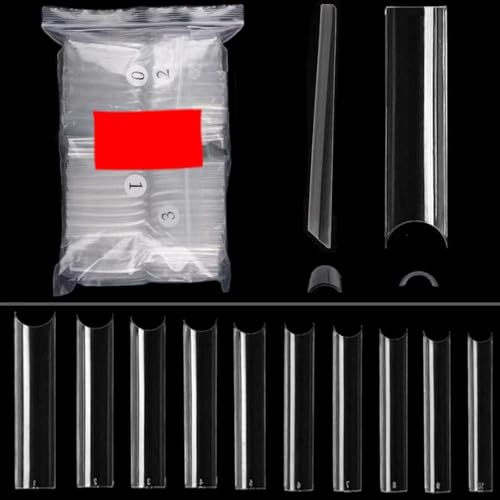 U-Shinein 504PCS XXXL Clear No C Curved Nail Tips, Half Cover Professional Fake Nails 12 Sizes, 3XL Square Straight Shape False Nail Tips, Half Cover French Fake Nail Tips 2.2 Inch For Salon Home DIY - Image 1