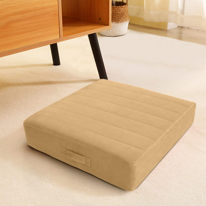 MeMoreCool Square Floor Pillow Seating for Adults Kids Large Meditation Cushion Floor Pillow with Thick Foam Soft Tufted Cover Washable Big Pillow Seat Floor Cushion for Sitting Yoga 22 Khaki