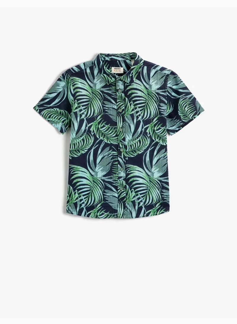 KOTON Leaf Printed Short Sleeve Shirt