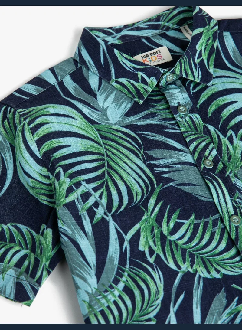 KOTON Leaf Printed Short Sleeve Shirt